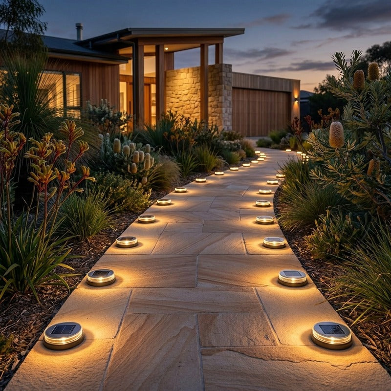 GloGarden pathway pucks dusk